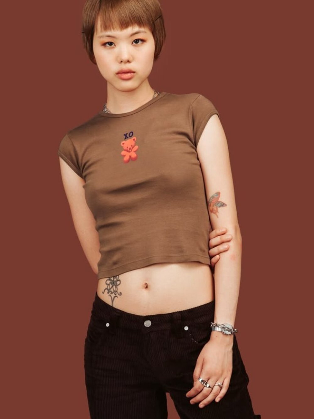 UNIF XO bear baby tee  in brown colorway